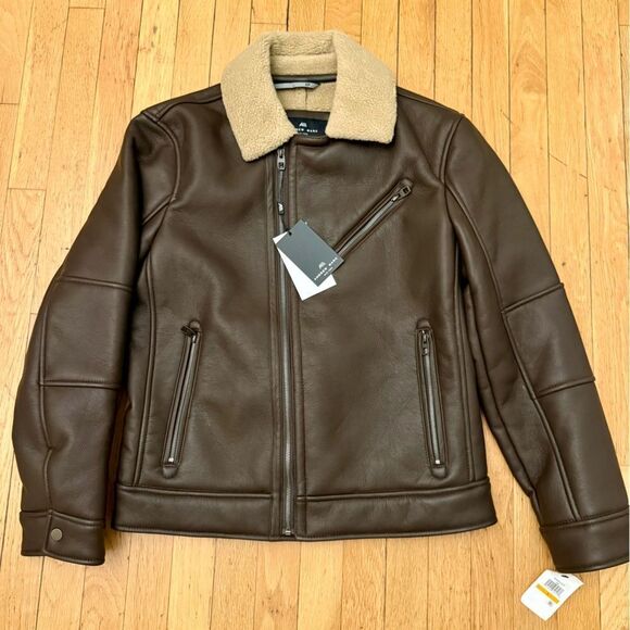 Andrew Marc Men's Faux Leather Sherling Jacket, Espresso (Maxton) NWT - Picture 1 of 10